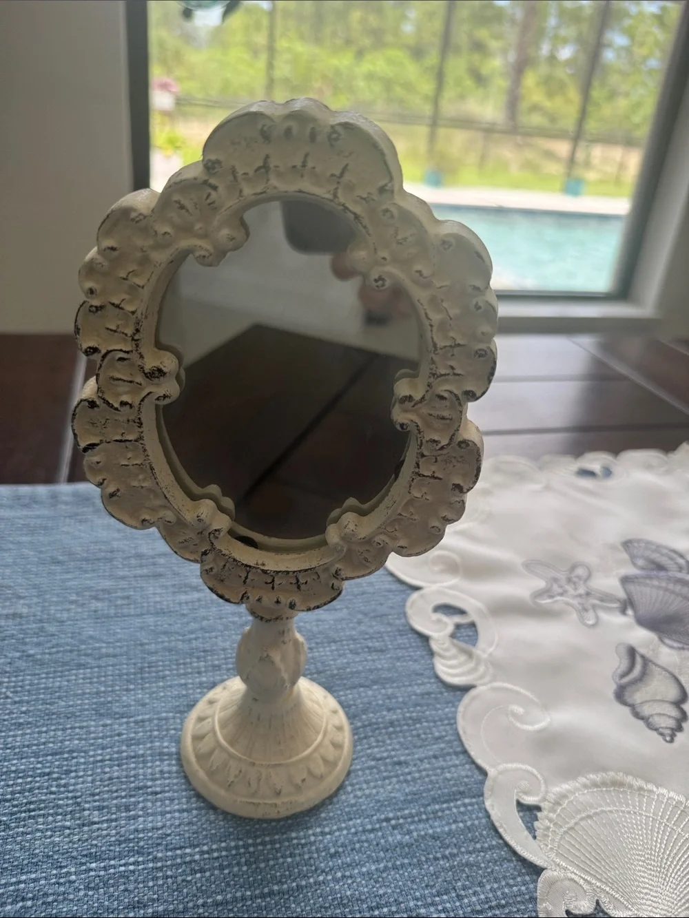 Vintage-Style White Decorative Vanity Mirror - cream